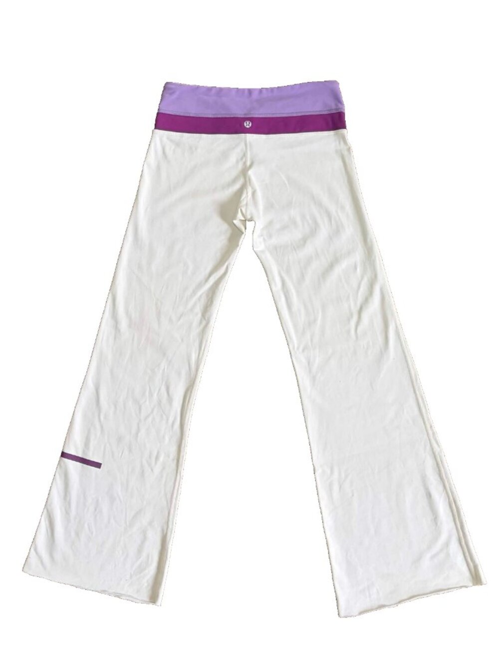 Lululemon Reversible Flare Leggings Size 4 Tall White Purple Raw Hem Stains